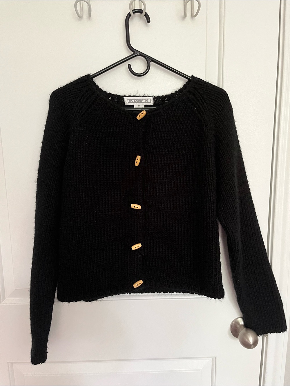 Dress Barn Black Knit Button Cardigan with Wood-Tone Buttons